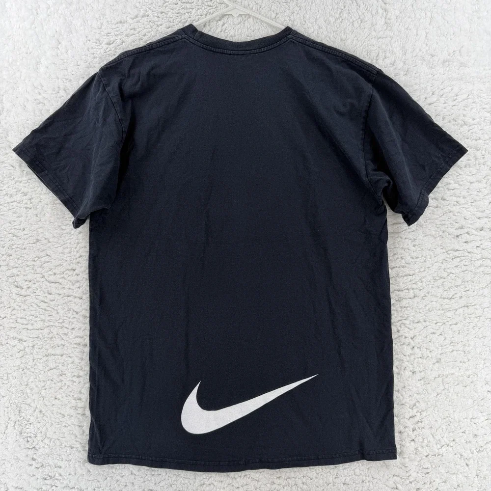 Vintage Nike‎ Shirt Mens 2XL Black Vertical Logo Back Swoosh Tee RUNS SMALL
